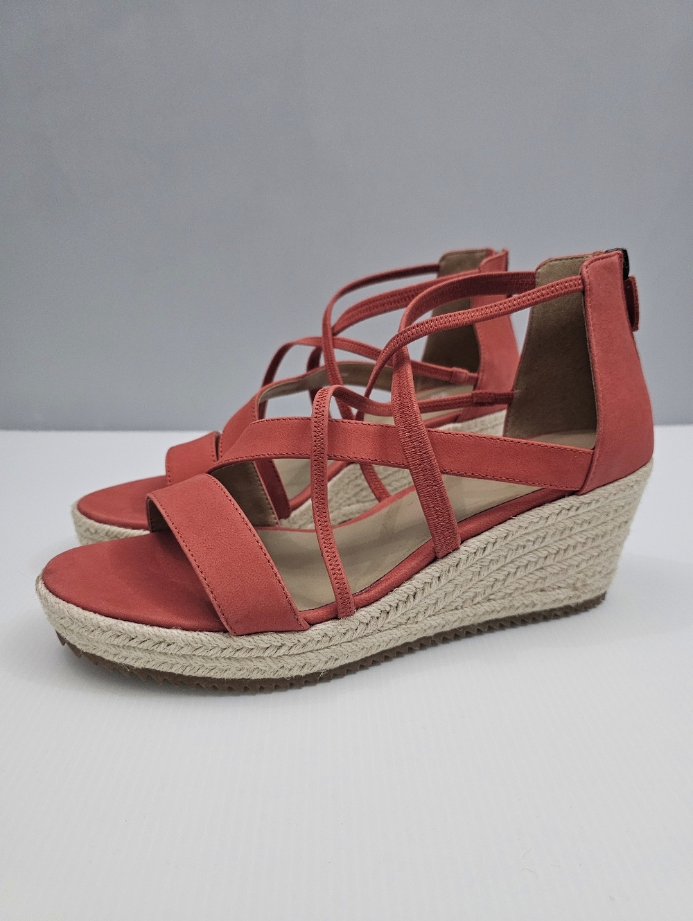 Eileen Fisher Wanda Espadrille Wedge Sandal Womens 10 Orange Suede Jute Summer